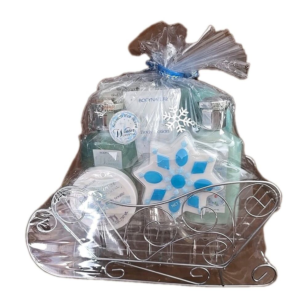 VTG Body Nature Christmas Body & Bath Winter Crystal Wire Basket‎ Gift Bath Set